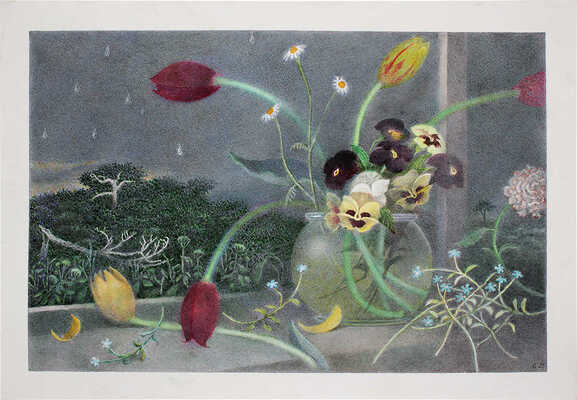 Лапшин Борис Николаевич. Букет на фоне весенней грозы за окном